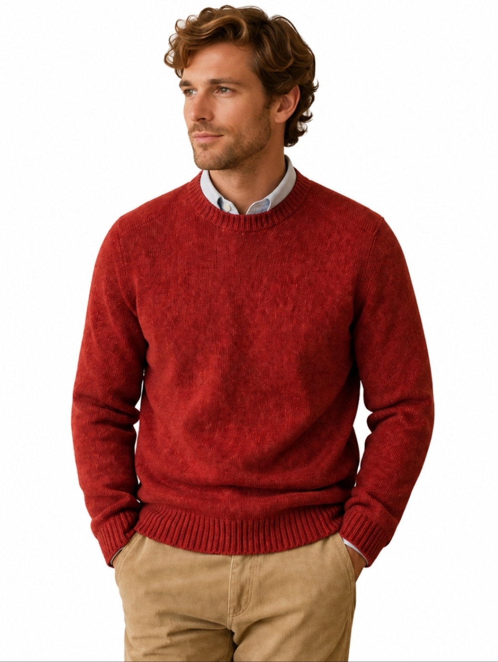 Eddie Bauer warm brick red 100% wool crew neck Fisherman sweater sz XL tall
